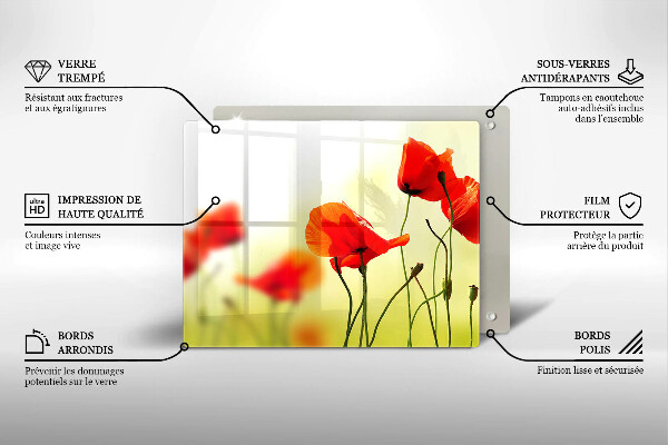 Skleněná deska do kuchyně Květy červeného máku