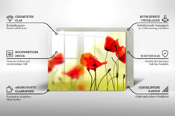 Skleněná deska do kuchyně Květy červeného máku