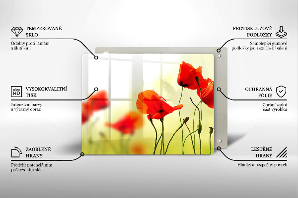 Skleněná deska do kuchyně Květy červeného máku