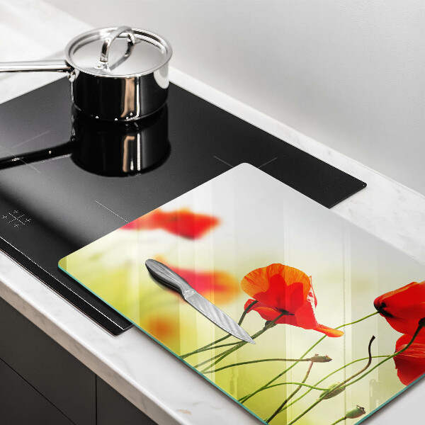Skleněná deska do kuchyně Květy červeného máku