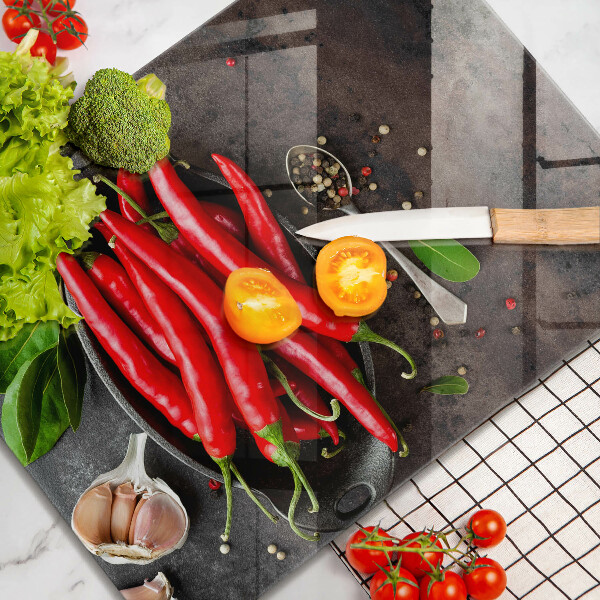 Krájecí prkénko skleněné Červené chilli papričky