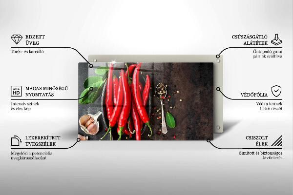 Krájecí prkénko skleněné Červené chilli papričky