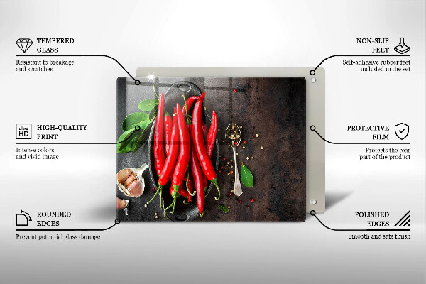 Krájecí prkénko skleněné Červené chilli papričky