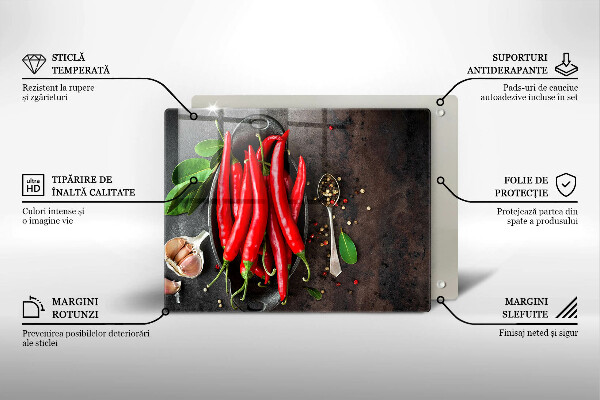 Krájecí prkénko skleněné Červené chilli papričky