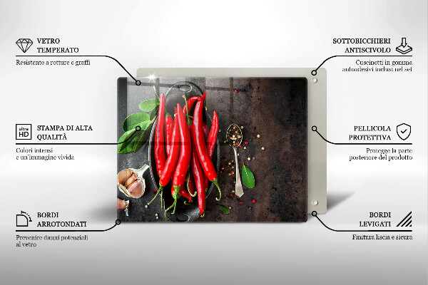 Krájecí prkénko skleněné Červené chilli papričky