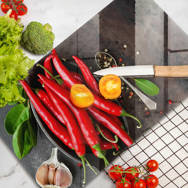 Krájecí prkénko skleněné Červené chilli papričky