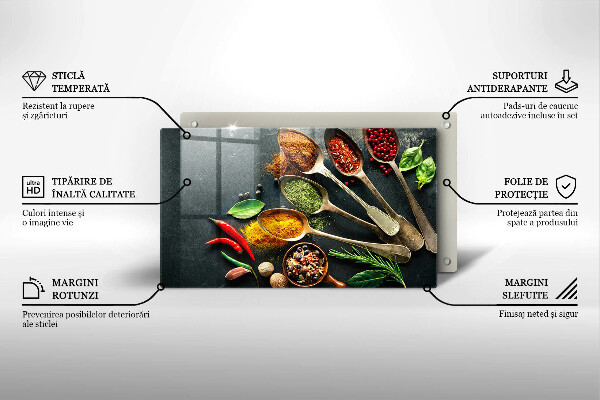 Krájecí prkénko skleněné Kuchyňské lžíce koření