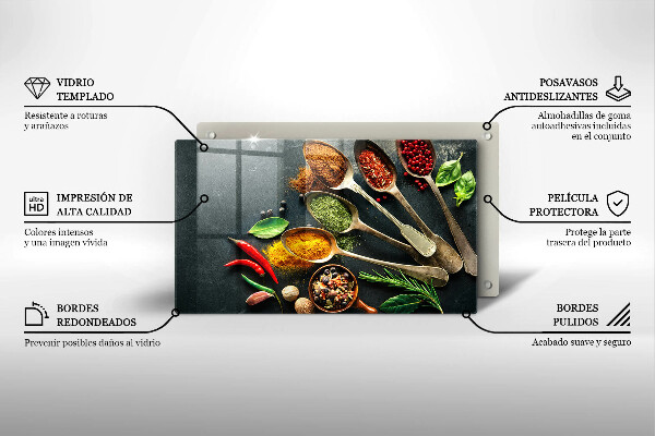 Krájecí prkénko skleněné Kuchyňské lžíce koření