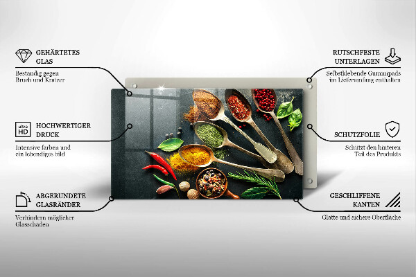 Krájecí prkénko skleněné Kuchyňské lžíce koření