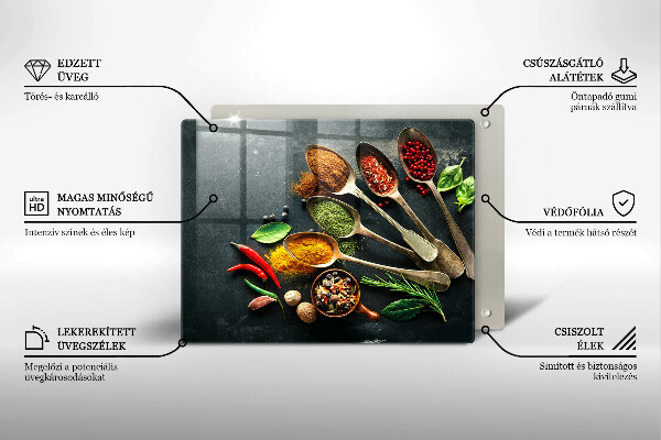 Krájecí prkénko skleněné Kuchyňské lžíce koření