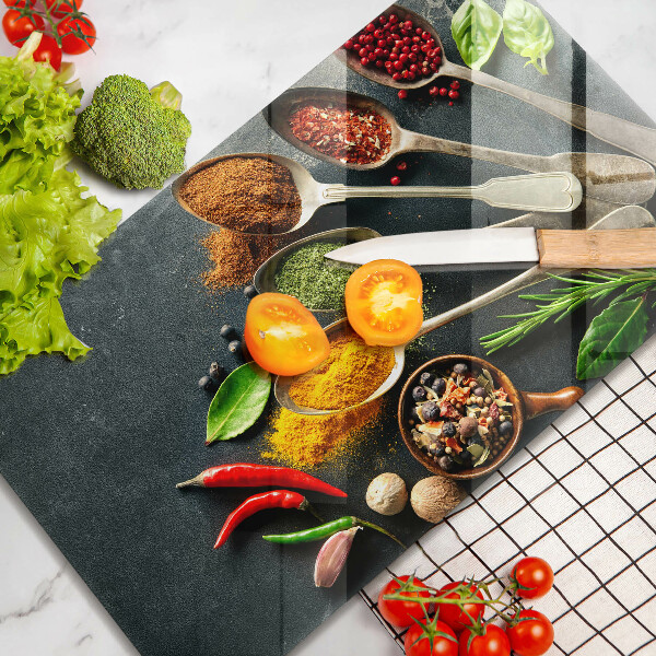 Krájecí prkénko skleněné Kuchyňské lžíce koření