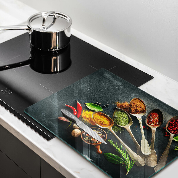 Krájecí prkénko skleněné Kuchyňské lžíce koření