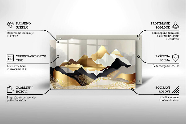 Krájecí prkénko skleněné Abstraktní zlaté hory