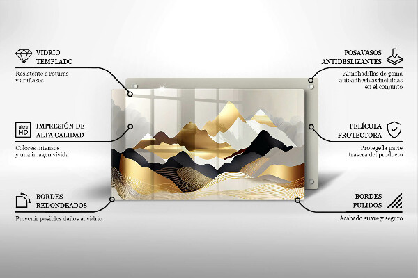 Krájecí prkénko skleněné Abstraktní zlaté hory