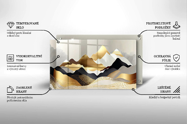 Krájecí prkénko skleněné Abstraktní zlaté hory