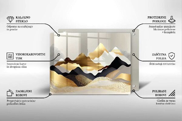 Krájecí prkénko skleněné Abstraktní zlaté hory