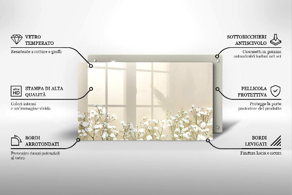 Krájecí prkénko skleněné Sádrové boho květiny