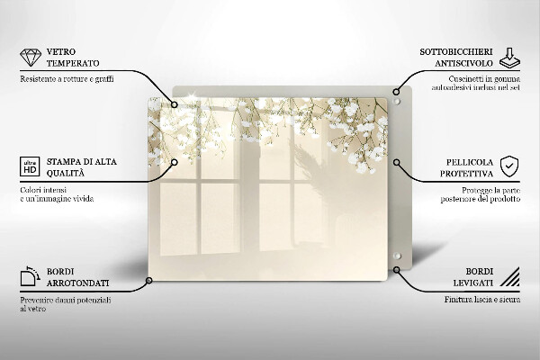 Krájecí prkénko skleněné Sádrové boho květiny