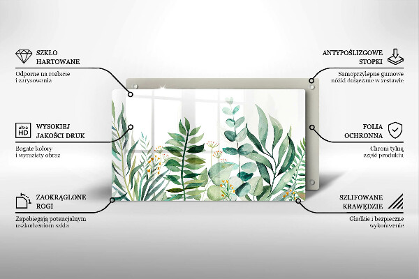 Krájecí prkénko skleněné Ilustrace rostlin listy