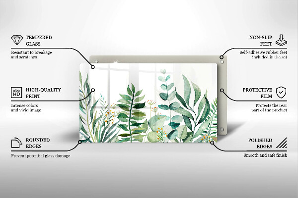 Krájecí prkénko skleněné Ilustrace rostlin listy