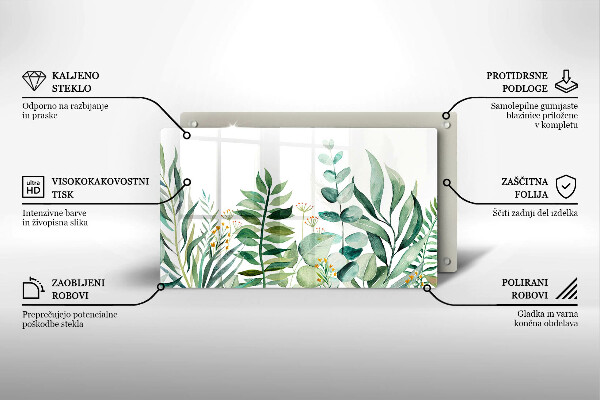 Krájecí prkénko skleněné Ilustrace rostlin listy