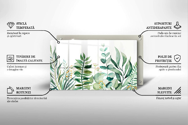 Krájecí prkénko skleněné Ilustrace rostlin listy
