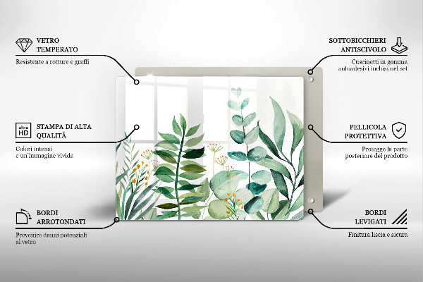 Krájecí prkénko skleněné Ilustrace rostlin listy