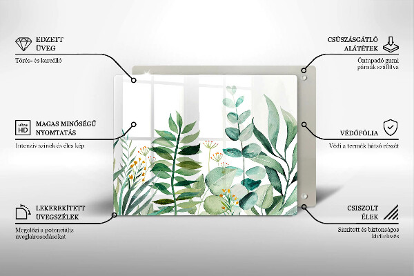 Krájecí prkénko skleněné Ilustrace rostlin listy