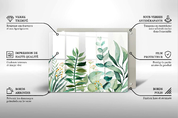 Krájecí prkénko skleněné Ilustrace rostlin listy