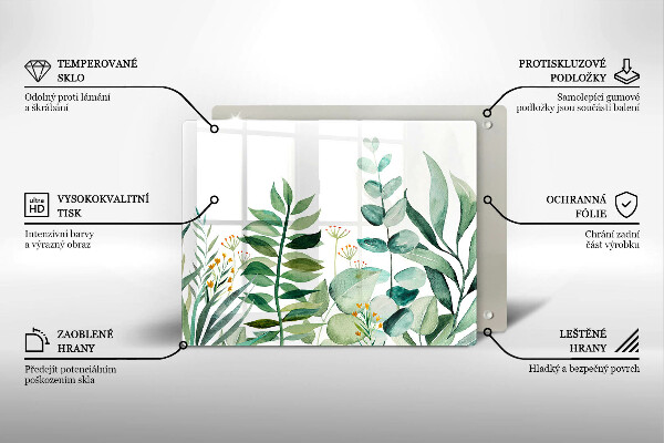 Krájecí prkénko skleněné Ilustrace rostlin listy