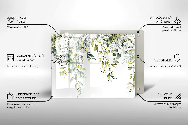 Krájecí prkénko skleněné Dekorativní listy a květy