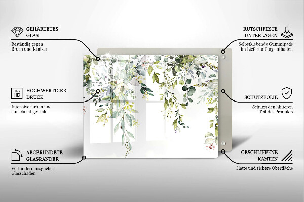 Krájecí prkénko skleněné Dekorativní listy a květy