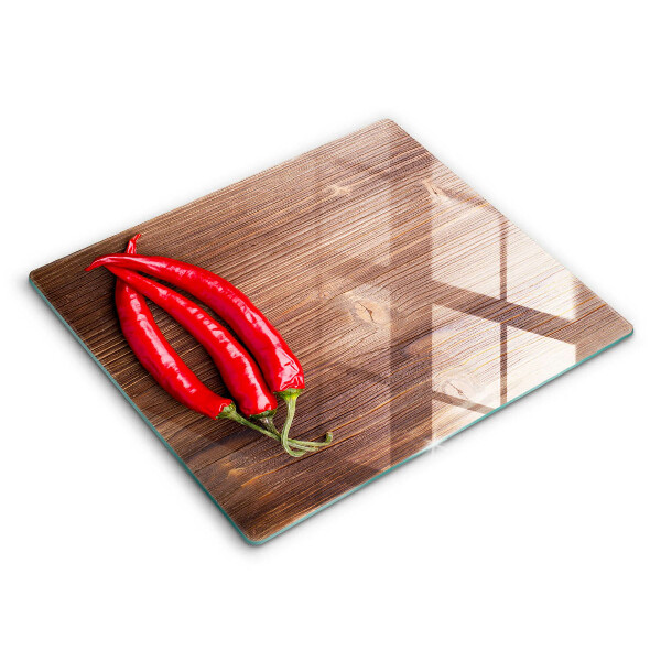 Skleněná krájecí deska Chilli papričky na dřevo