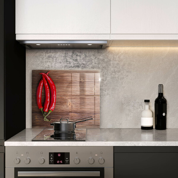 Skleněná krájecí deska Chilli papričky na dřevo