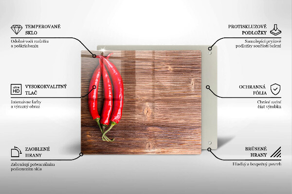 Skleněná krájecí deska Chilli papričky na dřevo