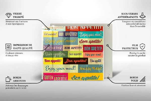 Skleněná krájecí deska Titulky jazyky dobré chuti