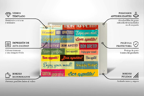 Skleněná krájecí deska Titulky jazyky dobré chuti