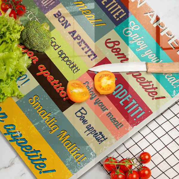 Skleněná krájecí deska Titulky jazyky dobré chuti