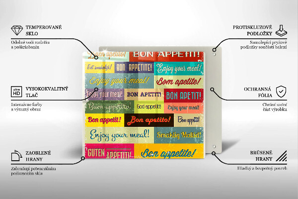 Skleněná krájecí deska Titulky jazyky dobré chuti