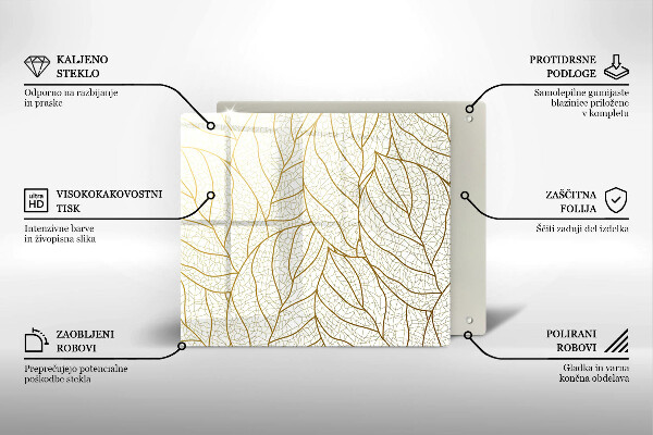 Skleněná krájecí deska Line-art listy vzor