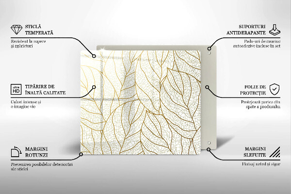 Skleněná krájecí deska Line-art listy vzor