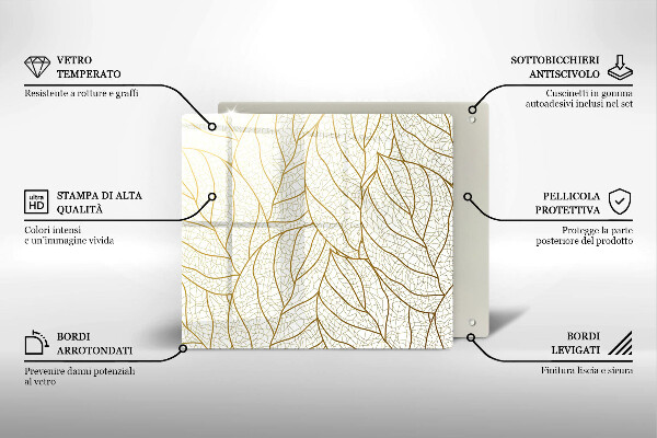 Skleněná krájecí deska Line-art listy vzor