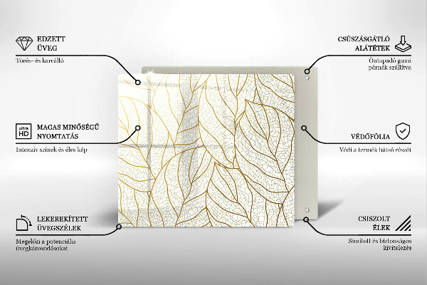 Skleněná krájecí deska Line-art listy vzor