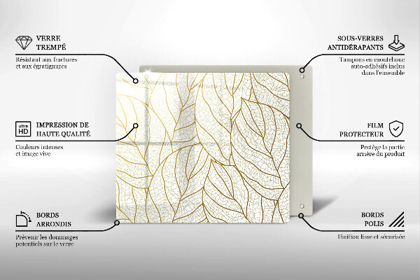 Skleněná krájecí deska Line-art listy vzor