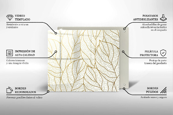 Skleněná krájecí deska Line-art listy vzor