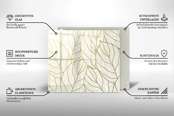 Skleněná krájecí deska Line-art listy vzor