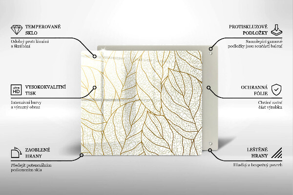 Skleněná krájecí deska Line-art listy vzor