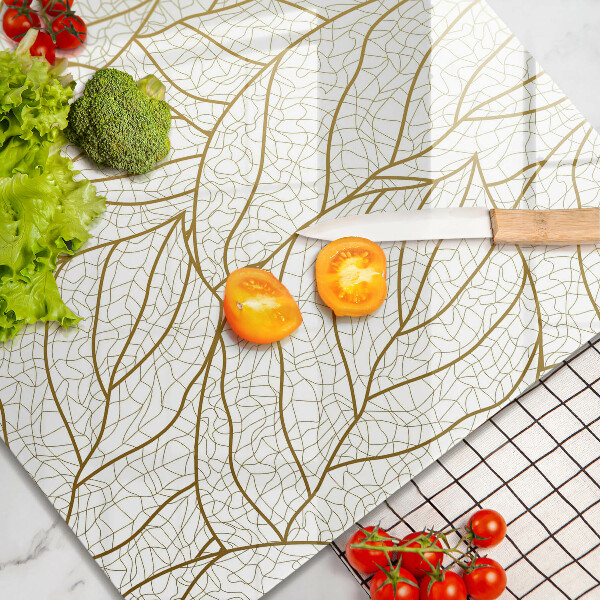 Skleněná krájecí deska Line-art listy vzor