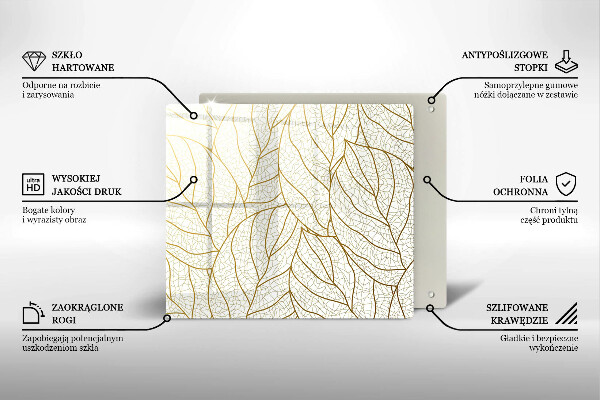 Skleněná krájecí deska Line-art listy vzor