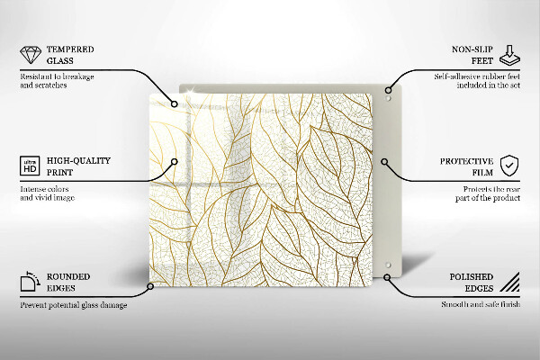 Skleněná krájecí deska Line-art listy vzor